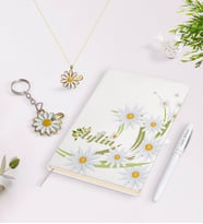 BK Gift Kişiye Özel İsimli Defter Kalem Gold Papatya Kolye ve Anahtarlık Seti-1 (Model 1)