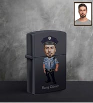 Kişiye Özel Polis Karikatürlü UV Baskılı Siyah Benzinli Çakmak Bay-4