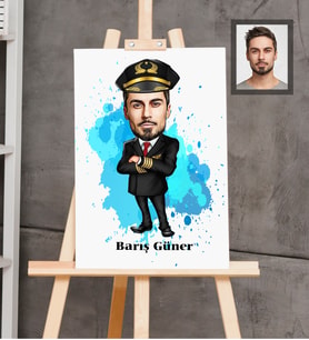Kişiye Özel Pilot Karikatürlü  Ahşap Tablo 30x47 Bay-2