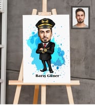Kişiye Özel Pilot Karikatürlü  Ahşap Tablo 30x47 Bay-2