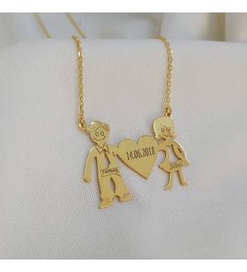 Kişiye Özel İsimli Ve Tarihli Gümüş Kolye Özel Gün Hediyesi (Gold)