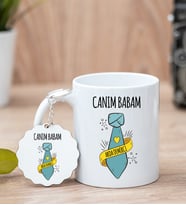Babalar Günü Hediyesi Beyaz Kupa Ve Anahtarlık Set