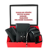 Hediye Seti Erkek Siyah Cüzdan Kemer Kartlık Tesbih Ve 3 Adet Bileklik