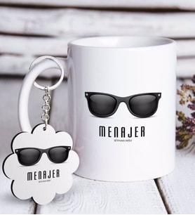 BK Gift Kişiye Özel Mesleki Menajer Beyaz Kupa ve Anahtarlık Hediye Seti (Model 1)