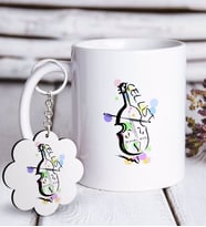 BK Gift Kişiye Özel Mesleki Çellist Beyaz Kupa ve Anahtarlık Hediye Seti-2 (Model 1)