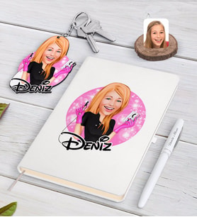 BK Gift Kişiye Özel Kadın Güzellik Uzmanı Karikatürlü Beyaz Defter Kalem ve Anahtarlık Hediye Seti-3 (Model 1)