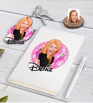 BK Gift Kişiye Özel Kadın Güzellik Uzmanı Karikatürlü Beyaz Defter Kalem ve Anahtarlık Hediye Seti-3 (Model 1)