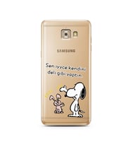 Snoopy Tasarımlı Süper Şeffaf Silikon Telefon Kılıfı Samsung C7 Pro 