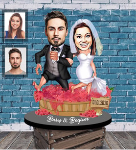Kişiye Özel Gelin Damat  Karikatürlü Ahşap Biblo  Mod-4