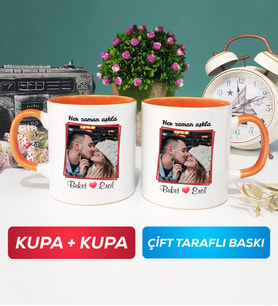 İkili Sevgiliye Sevgililer Günü Hediyesi 9 Kupa Bardak Turuncu