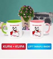 İkili Sevgiliye Sevgililer Günü Hediyesi 10 Kupa Bardak Yeşil Pembe