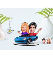 BK Gift Kişiye Özel Sevgililer Karikatürlü 3D Ahşap Biblo ve İsimli Silver Papatya Anahtarlık-52 (Model 1)
