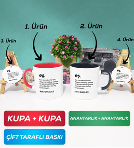 İkili Kırmızı Siyah Çiftlere Özel Eş Kupa Bardak Anahtarlık