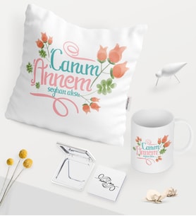 BK Gift Kişiye Özel Canım Annem Beyaz Kupa Ayna Yastık Seti - 13 (Model 1)