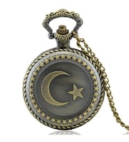 Kişiye özel Ayyıldız Kabartmalı Quartz Köstekli Saat