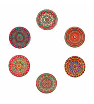 6 lı Çini Desenli (Sunset) Metal Bardak Altlığı ve Metal Stand (Çok Renkli)