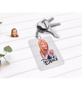 BK Gift Kişiye Özel Kadın Karikatürlü Şeffaf Pleksi Anahtarlık-103 (Beyaz)