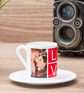 Love Yazılı 2 Fotoğraflı Türk Kahvesi Fincanı