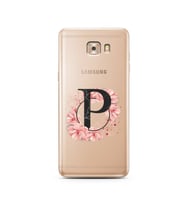 Pembe Çiçekli Harf Tasarım Süper Şeffaf Silikon Telefon Kılıfı Samsung C9  P-Har