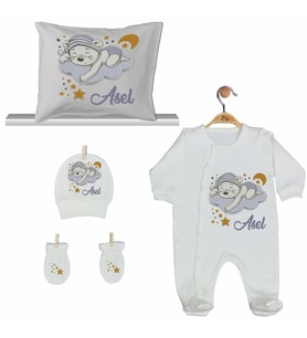 Pia Baby GL 2002 İsme Özel Ayıcıklı Yastık Tulum Set