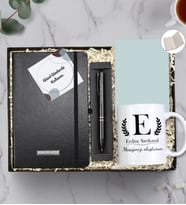 Kişiye Özel Mesajlı Kupa & İsme Özel Defter & Kalem & Mini Not Defteri Hediye Seti (Siyah) (Model 3)