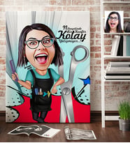 BK Gift Kişiye Özel Bayan Kuaför Karikatür Kanvas Tablo 70x100cm 1