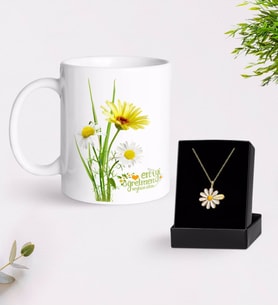 BK Gift Kişiye Özel Papatya Temalı En İyi Öğretmen Kupa Ve Papatya Kolye Hediye Seti-11 (Model 1)