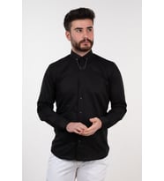 YAKA ZİNCİRLİ SLİMFİT GÖMLEK (Siyah)