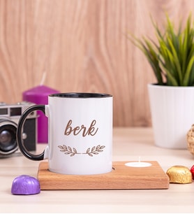 Erkeklere Hediye Ahşap Altlıklı Mumlu Siyah Kupa Bardak