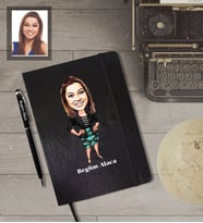 Kişiye Özel Öğretmen KarikatürlüSiyah Defter Kalem Hediye Seti  Bayan-7