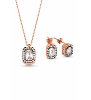 Gümüş Elmas Montür Set Kadın Gümüş Kolye Küpe Set (Rose-Siyah)