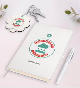 BK Gift Kişiye Özel Hidrojeoloji Beyaz Defter Kalem Ve Anahtarlık Hediye Seti (Model 1)