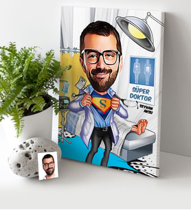 BK Gift Kişiye Özel Bay Doktor Karikatür Kanvas Tablo 30x50cm 2