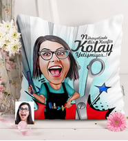 BK Gift Kişiye Özel Bayan Kuaförü Karikatürlü  Yastık  1