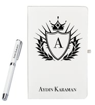 Kişiye Özel Şık Tasarımlı Beyaz Defter Ve Roller Kalem Seti