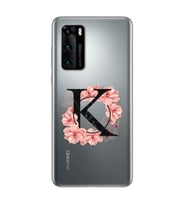 Pembe Çiçekli Harf Tasarım Süper Şeffaf Silikon Telefon Kılıfı Huawei P40 K-Harf
