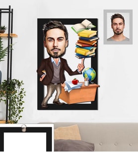 Kişiye Özel Öğretmen Karikatürlü 3D Ahşap Tablo 30x47 Bay-2
