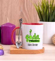 Gıda Teknikeri Ahşap Altlıklı Kırmızı Kupa Bardak