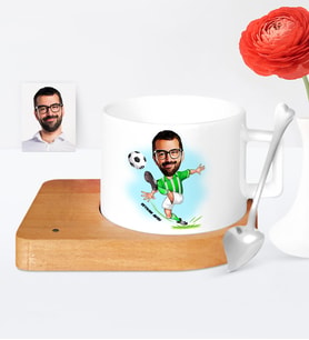 BK Gift Kişiye Özel Futbol Yeşil Beyaz Karikatür Ahşap Altlıklı Seramik Fincan  1