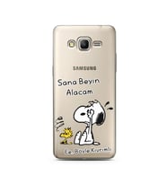 Snoopy Tasarımlı Süper Şeffaf Silikon Telefon Kılıfı Samsung Grand Prime