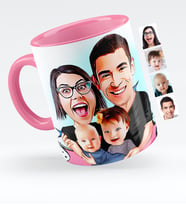 BK Gift Kişiye Özel Aile Karikatürlü Pembe Kupa Bardak  4
