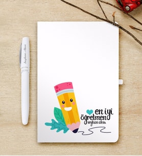 BK Gift Kişiye Özel En İyi Öğretmen Beyaz Defter ve Kalem Hediye Seti-10
