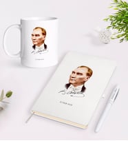 BK Gift Kişiye Özel Atatürk Temalı Beyaz Defter Kalem Kupa Seti-15 (Model 1)