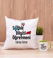 Sağlık Bilgisi Öğretmeni Kare Yastık ve Yeşil Kupa Bardak