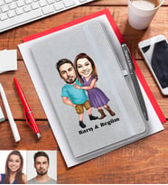 Kişiye Özel Sevgili Karikatürlü Gri Defter Kalem Hediye Seti Model 1