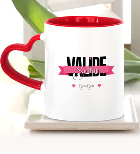 BK Gift Kişiye Özel Valide Sultan Kırmızı Kalpli Kupa Bardak  1
