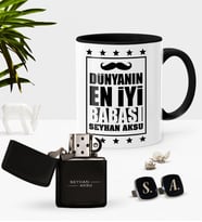 BK Gift Kişiye Özel Dünyanın En İyi Babası Siyah Kupa Çakmak Kol Düğmesi Seti-5 (Model 1)