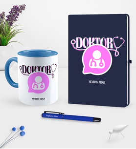 BK Gift Kişiye Özel Doktor Temalı Lacivert Defter Kalem Kupa Seti - 12 (Model 1)