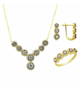 Üçlü Set Beyaz Papatya 7,67 Gram 14 Ayar Altın (Çok Renkli)