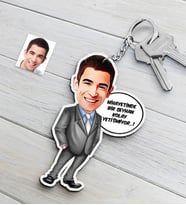 BK Gift Kişiye Özel Bay Kolay Yetişmiyor Karikatürlü Ahşap Anahtarlık-1 (Beyaz)